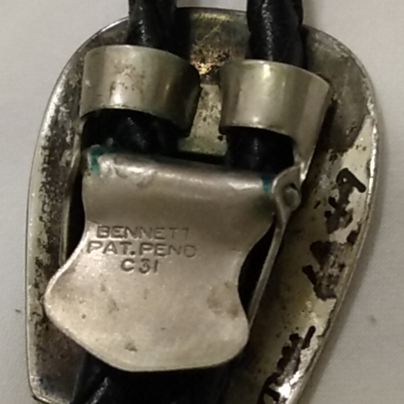 Bennett Navajo Sun Sterling Silver Concho Bolo Neck Tie SIGNED Cowboy Leather - Picture 6 of 9